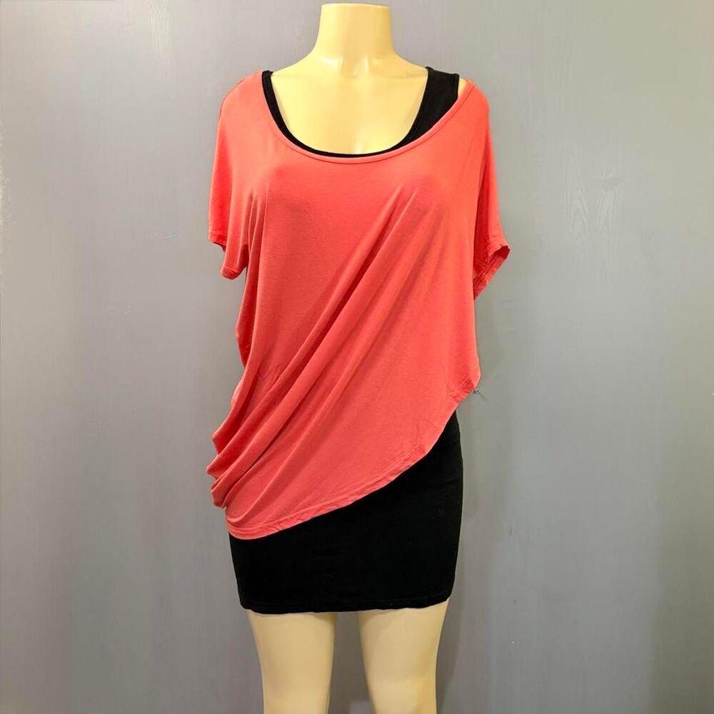 Asymmetrical Coral Tunic Tee Layered Tank Dress Y2K Off Shoulder Stretch Mini